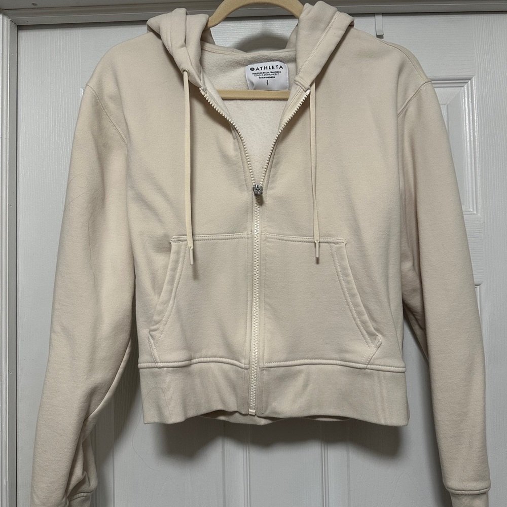 Athleta Cream Zip-Up Hoodie Jacket Relaxed Fit